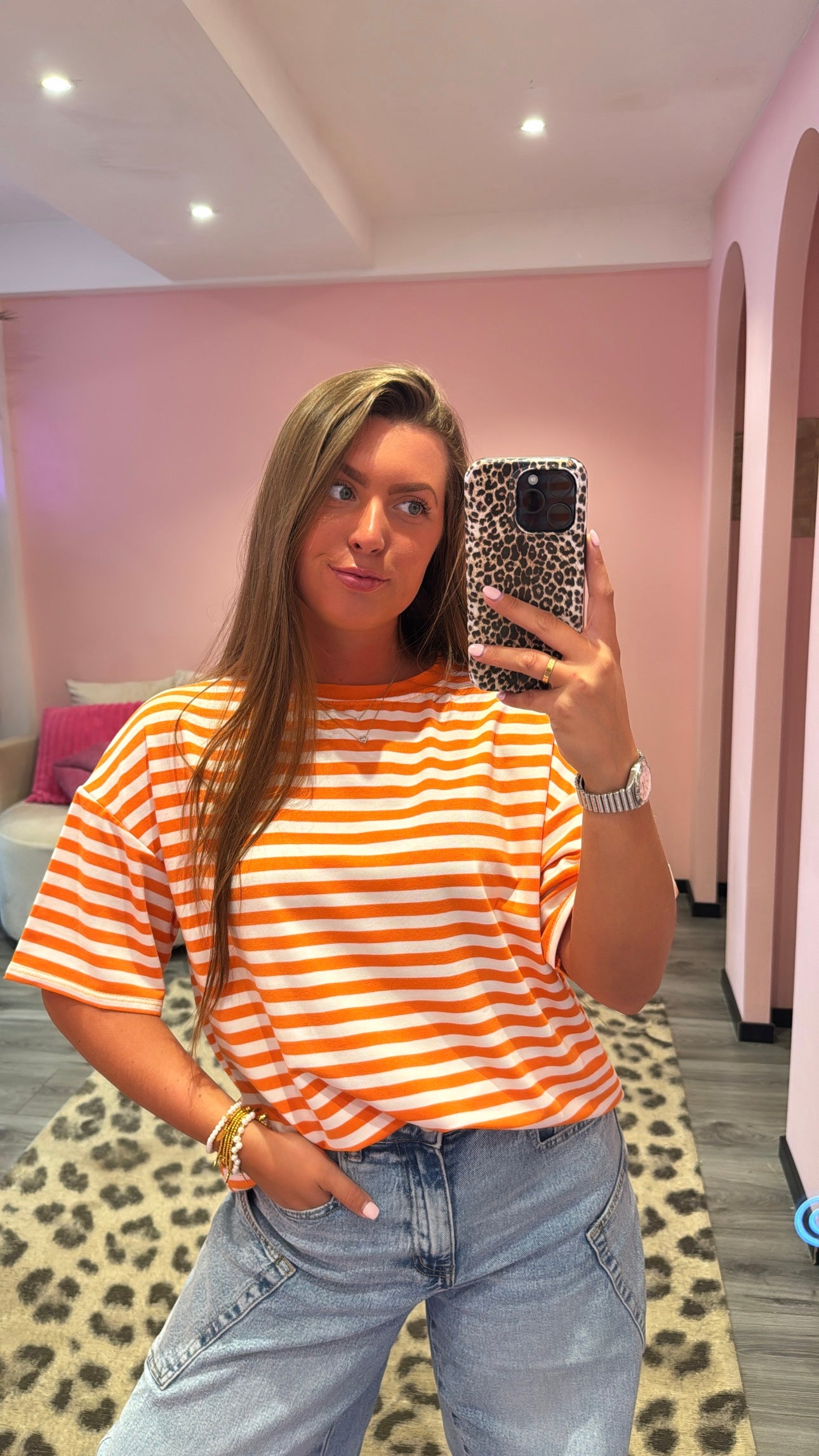 Stripe T-Shirt Oranje/Wit