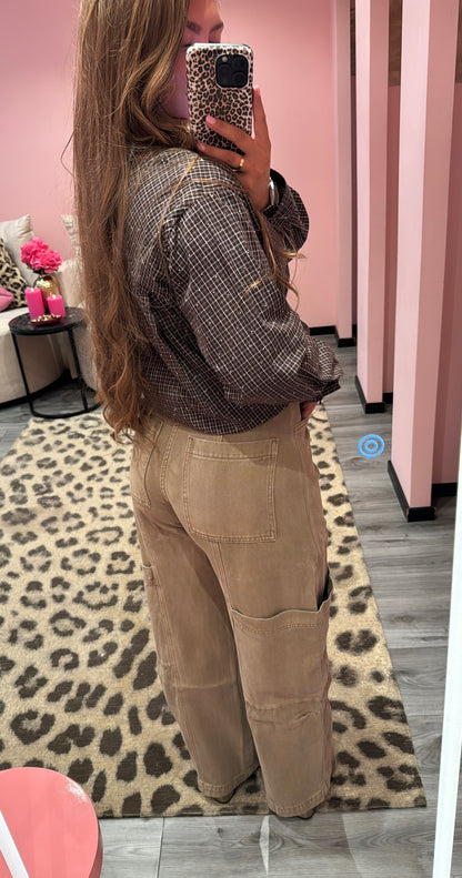 Queen Hearts Cargo Pocket Jeans Camel 3938E