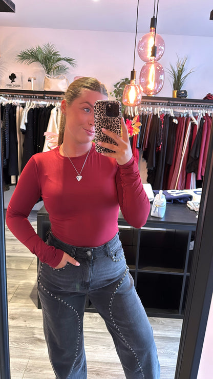 Stretchy Body Lange Mouw Bordeaux