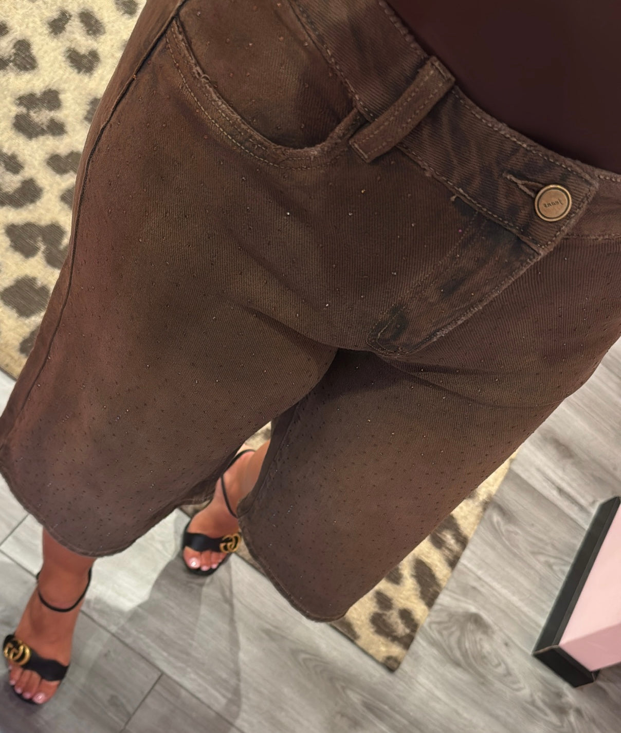 Queen Hearts Brown Strass Bermuda/Jort 203