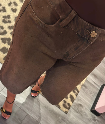Queen Hearts Brown Strass Bermuda/Jort 203