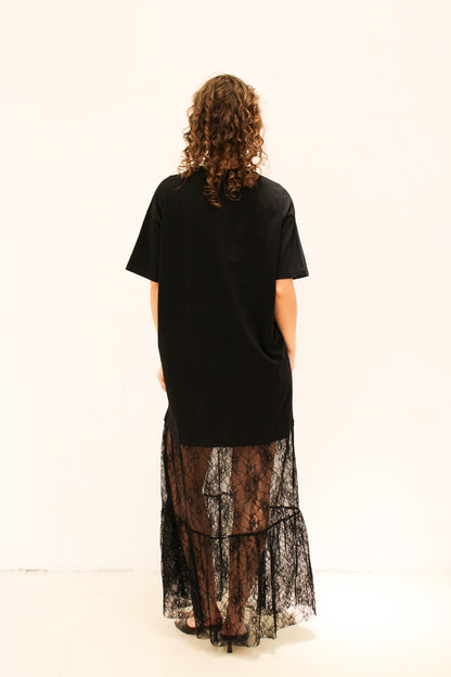 Lace T-Shirt Jurk Zwart