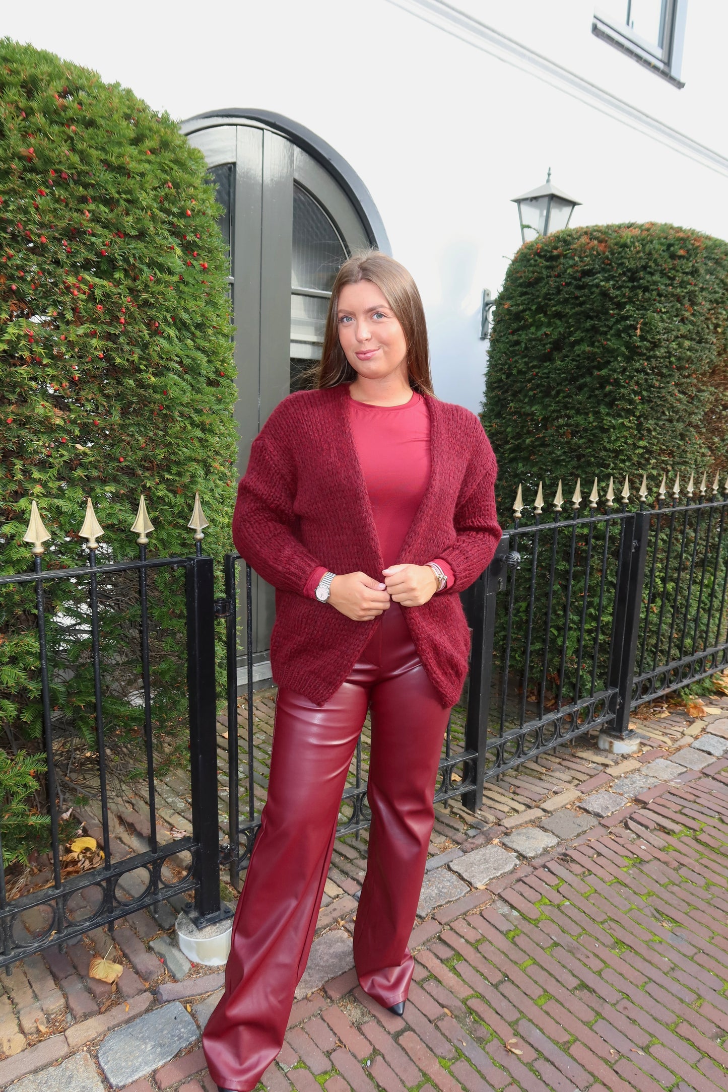 Vegan Leather Wide Leg Pants Bordeaux