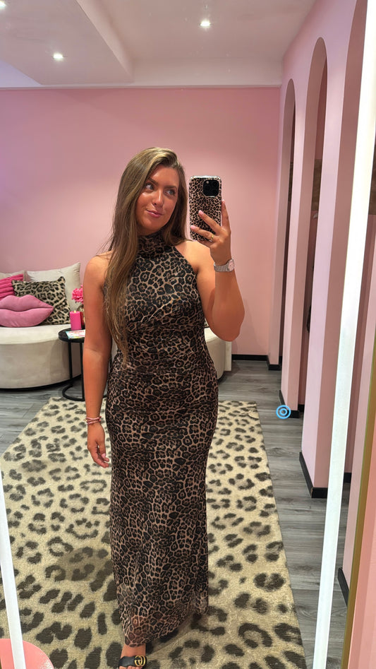 Leopard Mesh Maxi Dress