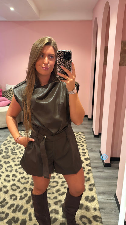 Romy Leatherlook Playsuit Bruin 4979