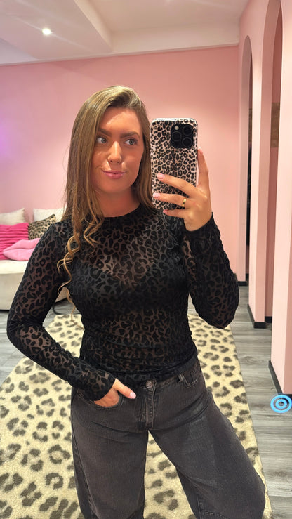 Leopard Velvet Top Zwart 10900