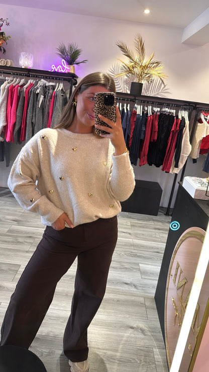 Knitted Hearts Trui Goud
