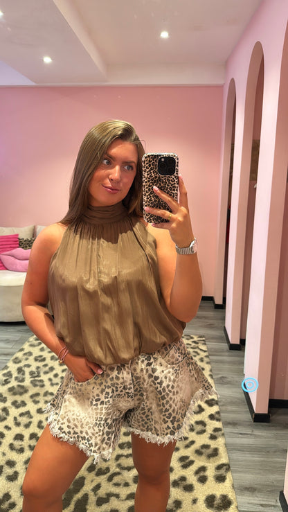 Satin Halter Top Camel