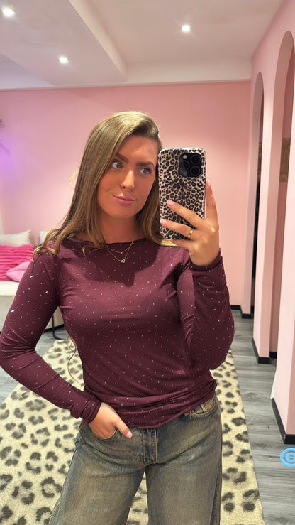 Cashmere Top Strass Aubergine