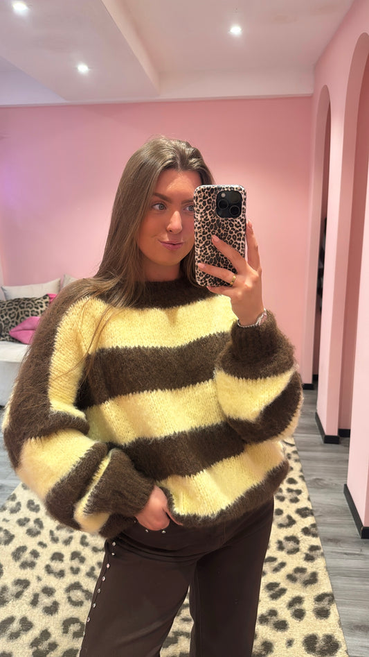 So Soft Knitted Trui Bruin/Geel