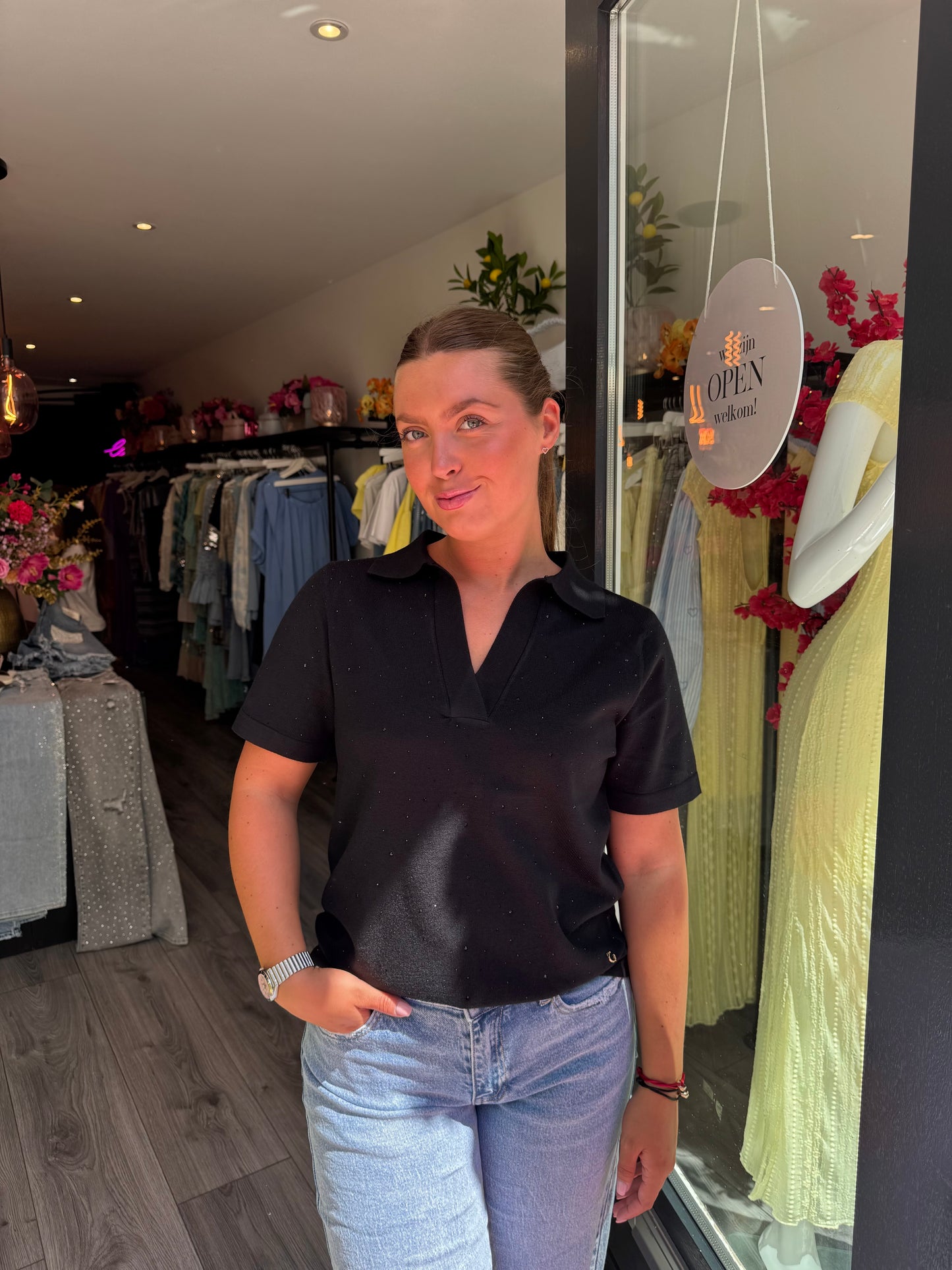 Knitted Polo Strass Zwart
