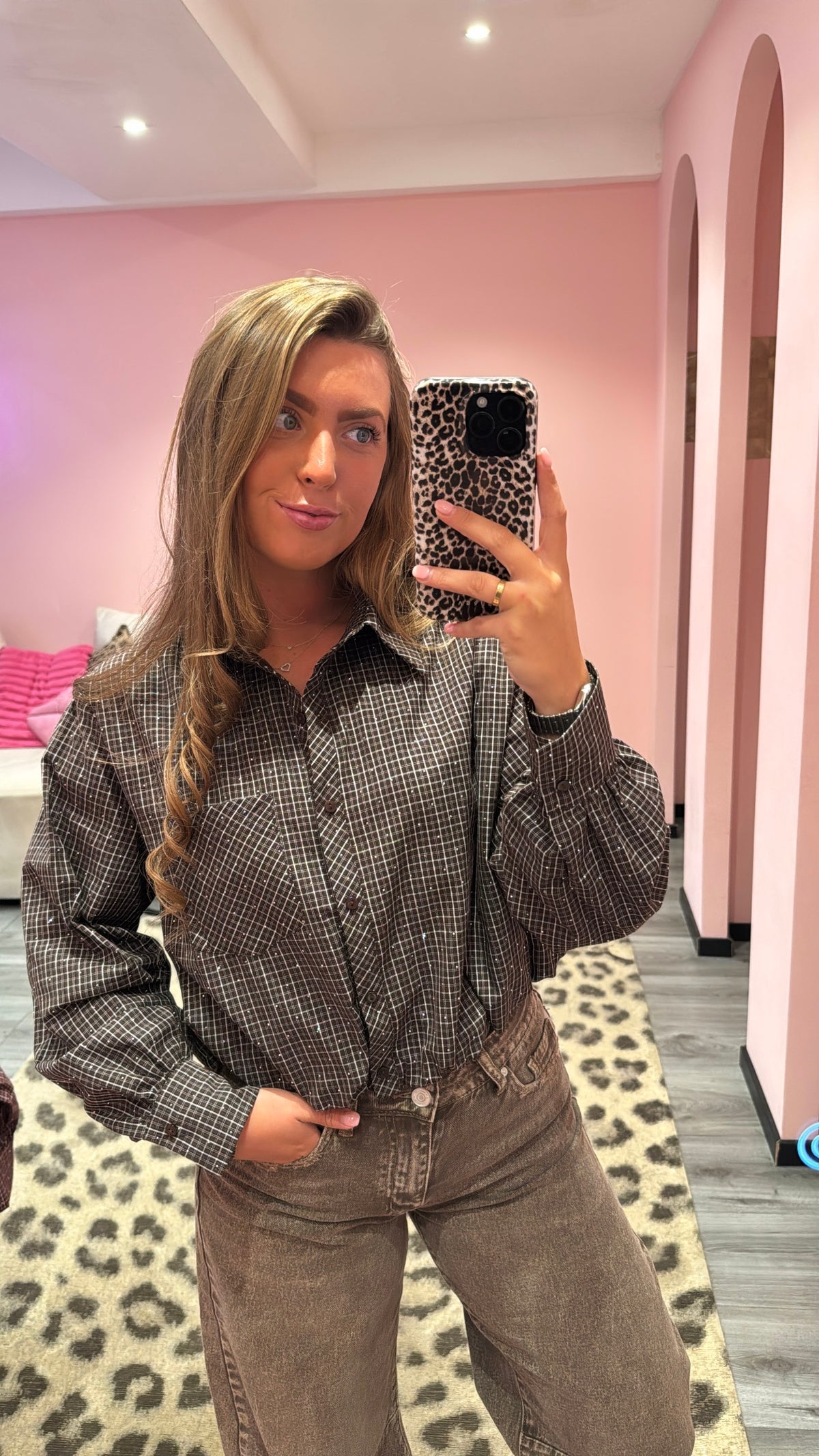 Sparkle Check Blouse Bruin
