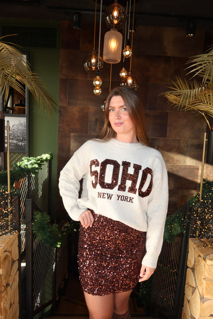 Knitted Soho Trui Paillet Bruin