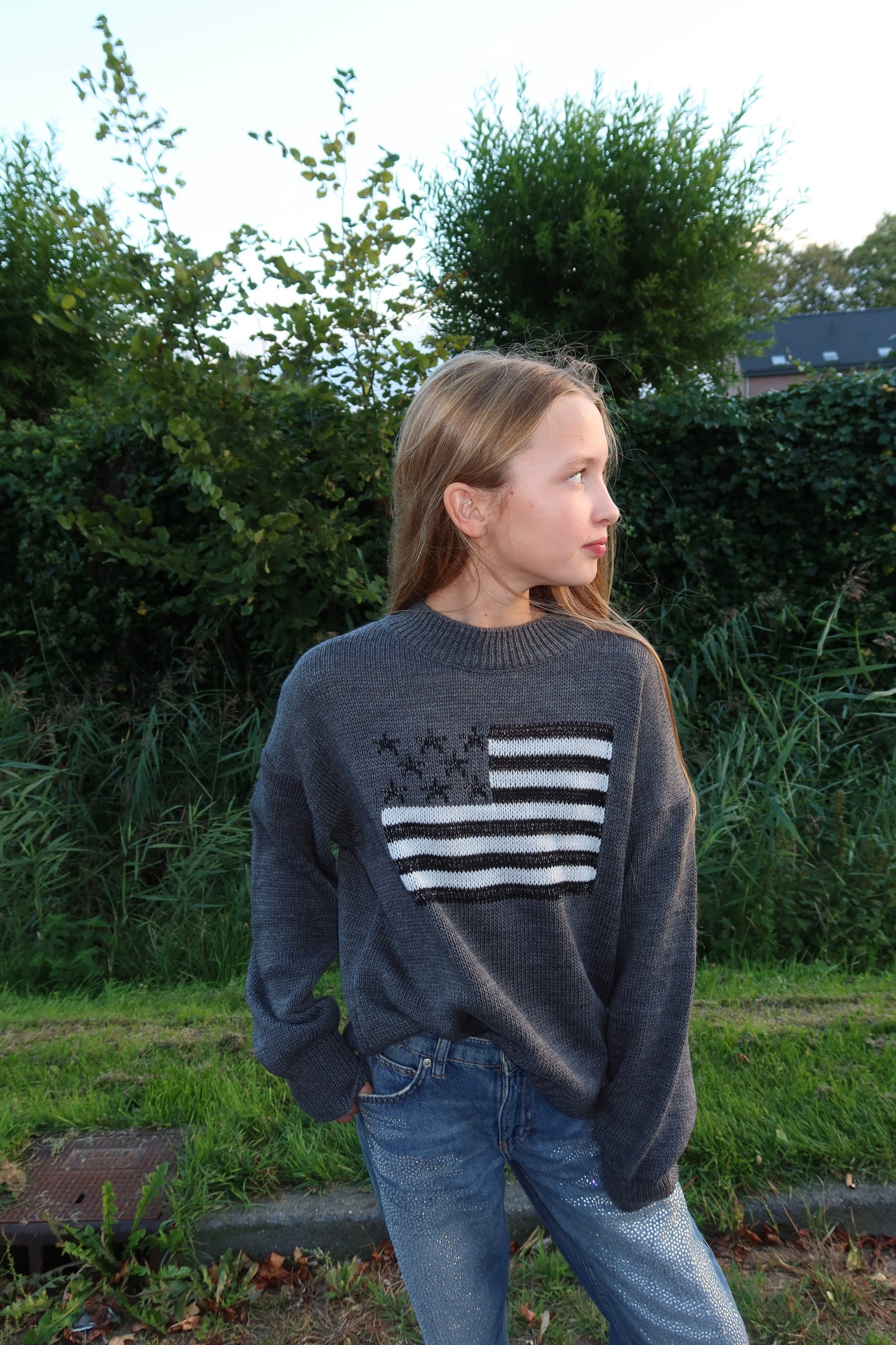 USA Glitter Sweater Grijs