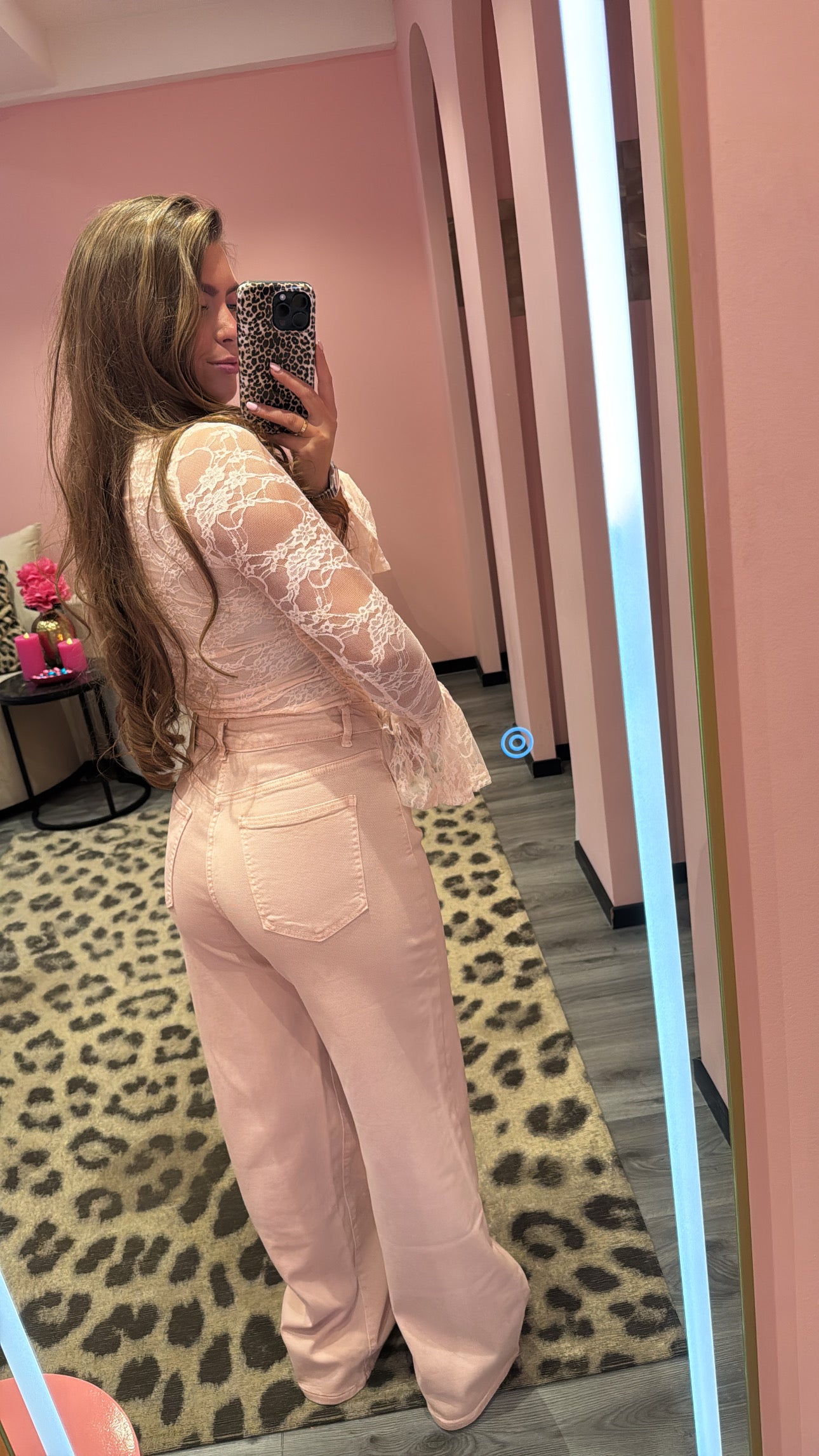 Wide Leg Jeans Roze 3378