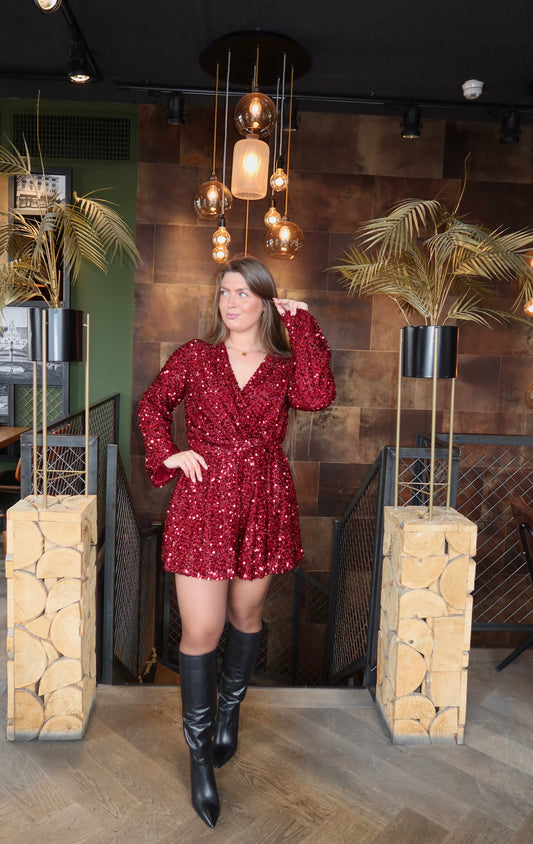 Paillet Glitter Playsuit Rood