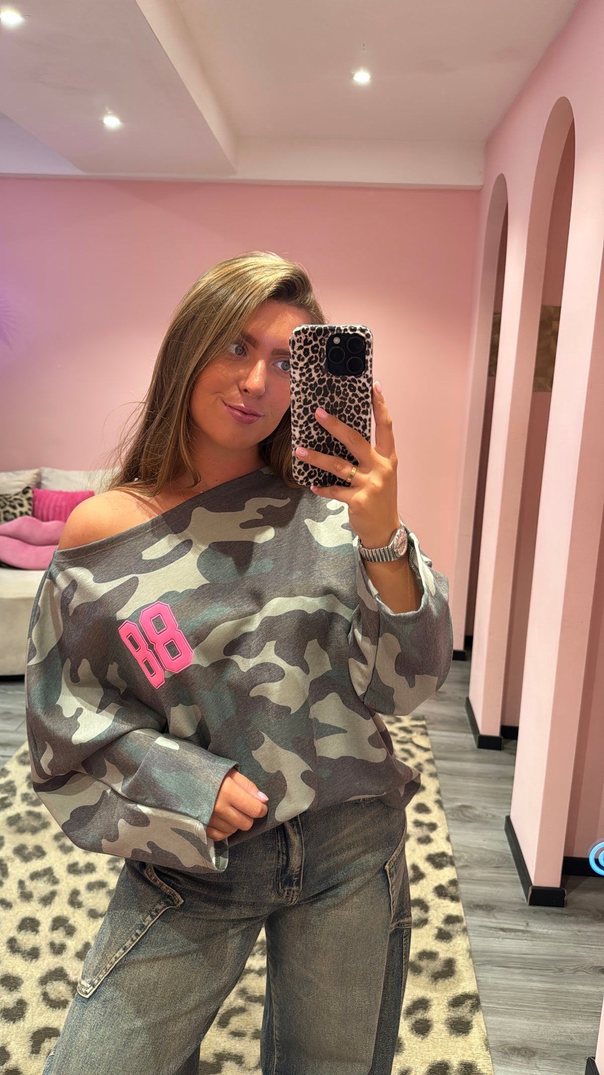 Camouflage Off Shoulder Sweater Groen 514-1