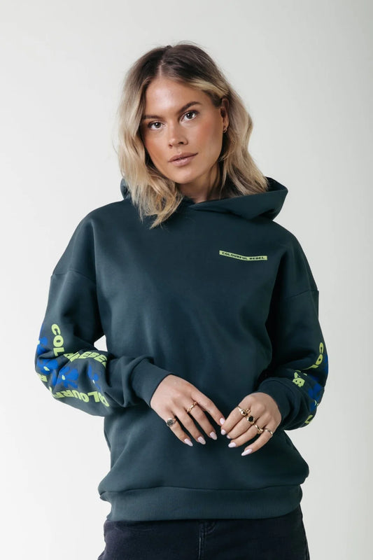 Colourful Rebel Flowers Sleeve Hoodie Green