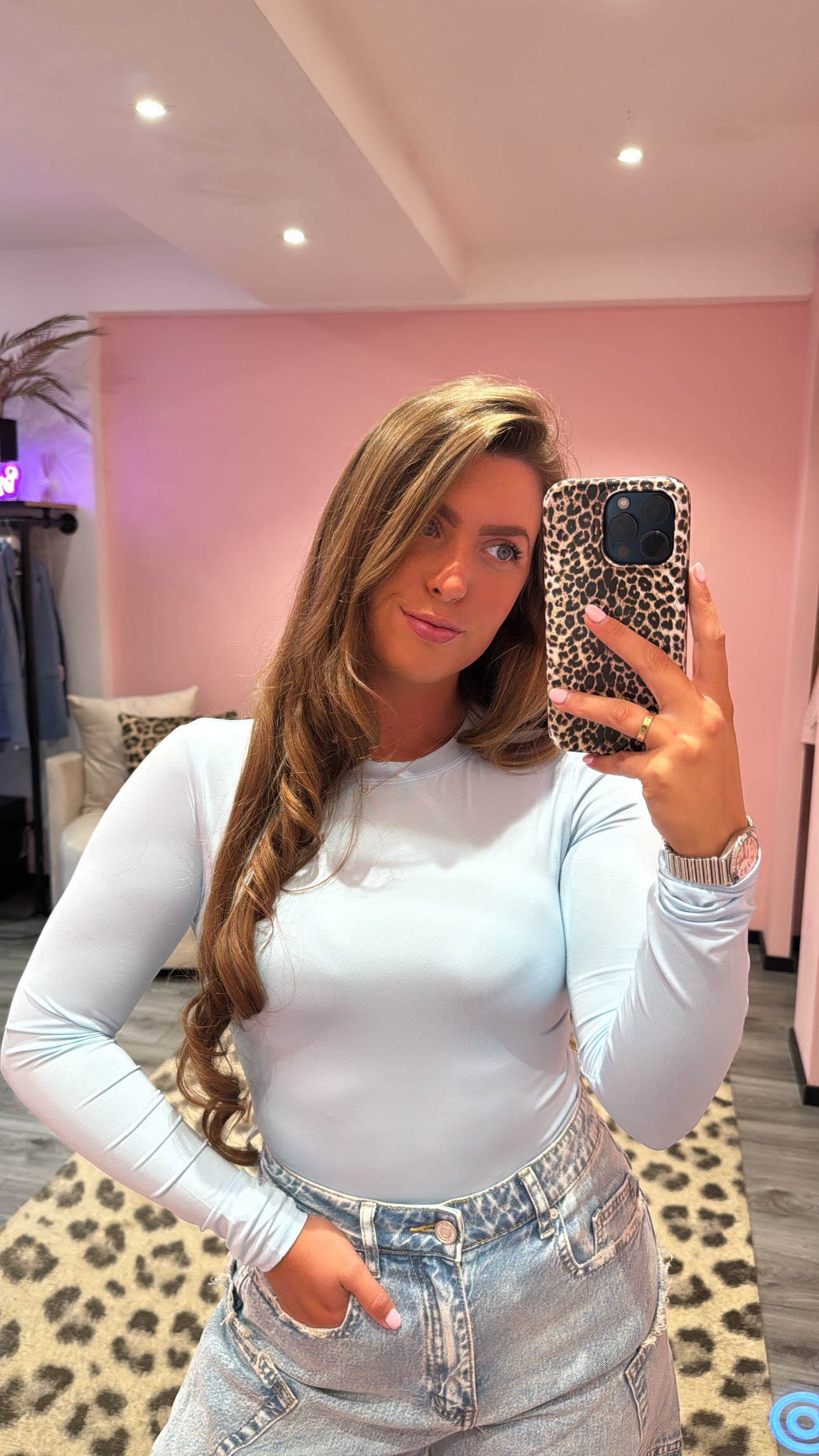 Stretchy Body Lange Mouw Licht Blauw