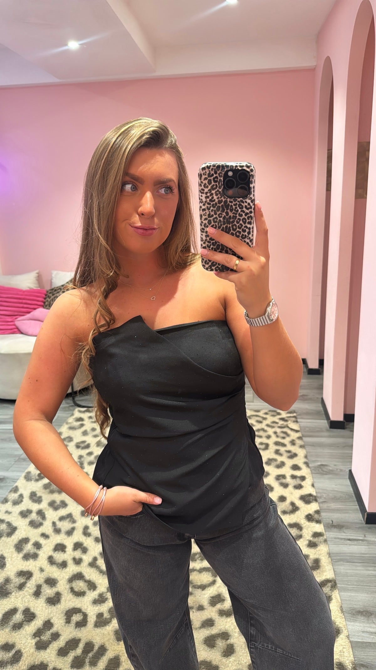 Glamour Strapless Top Zwart Strass