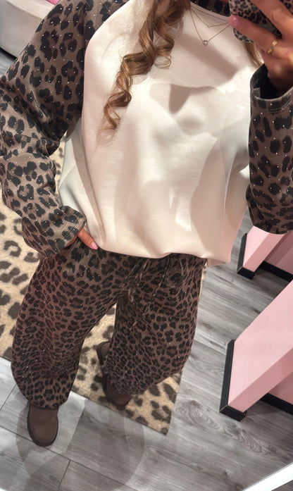 Comfy Chic Set Taupe Leopard Strass
