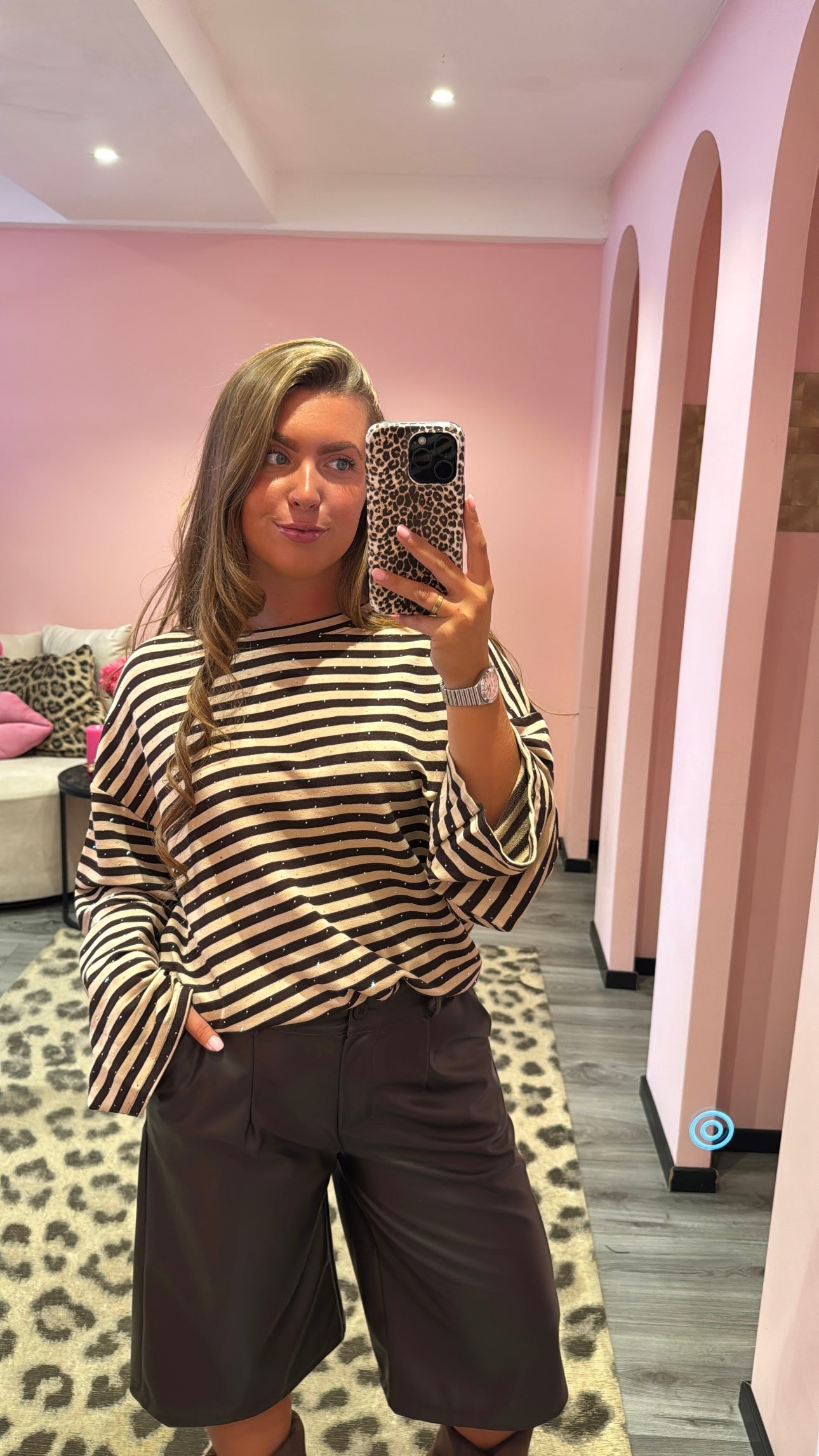 Striped Strass Longsleeve Beige/Bruin