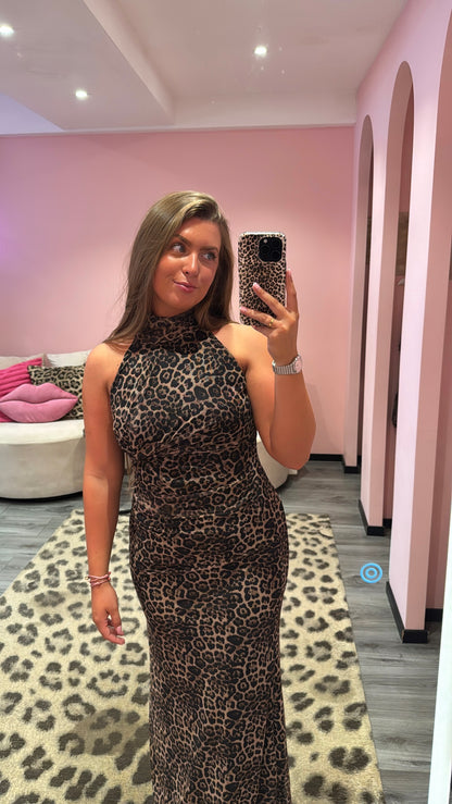 Leopard Mesh Maxi Dress