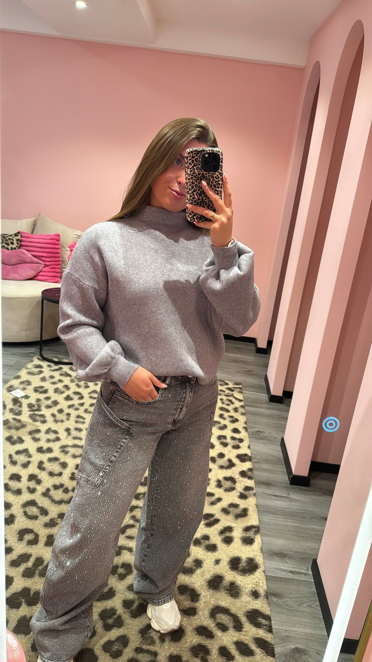 Queen Hearts Barrel/Balloon Strass Jeans Grijs 3890