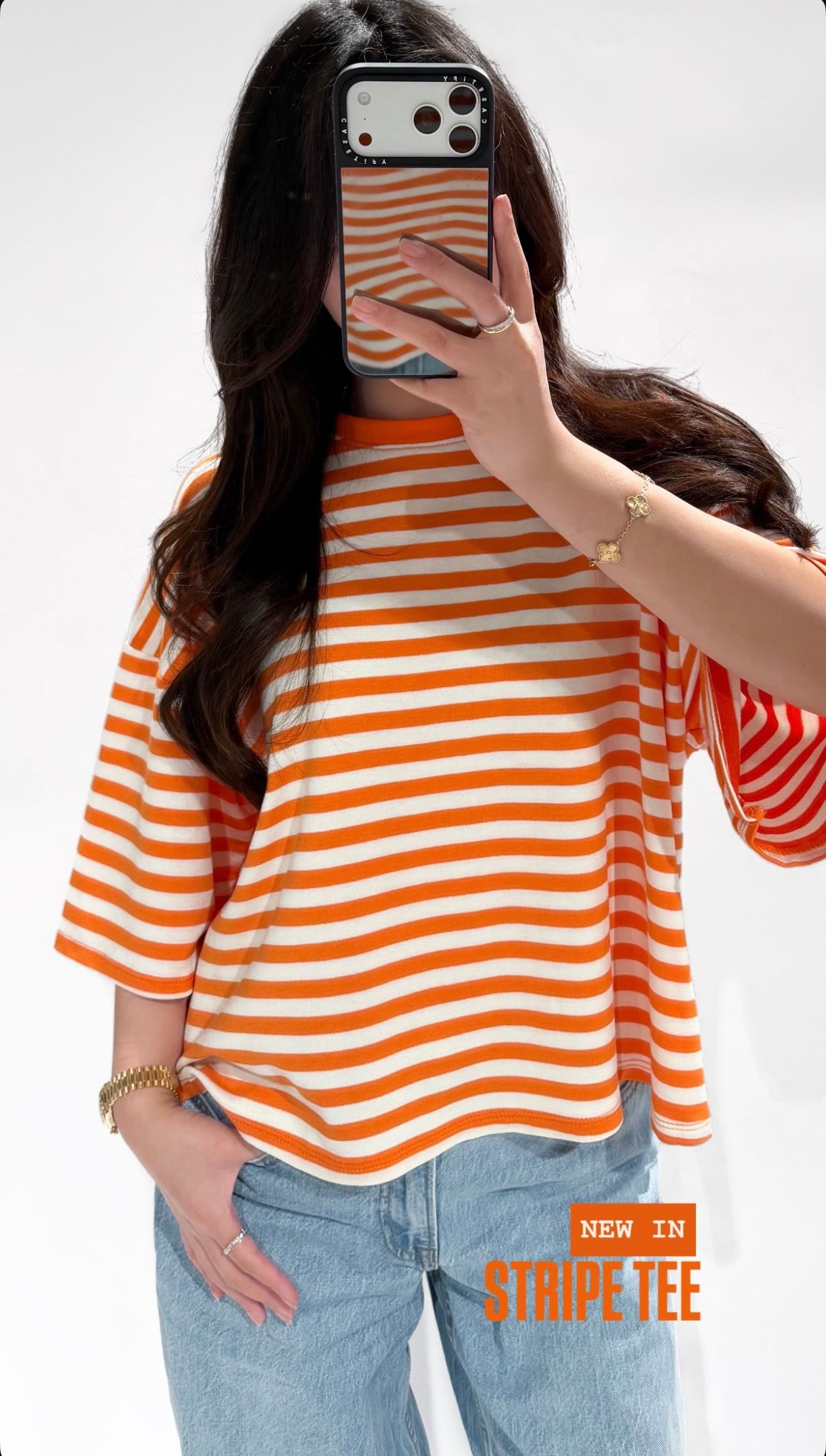 ByMila Stripe Tee Oranje/Wit