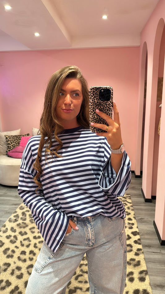 Streep Longsleeve Navy/Licht Blauw