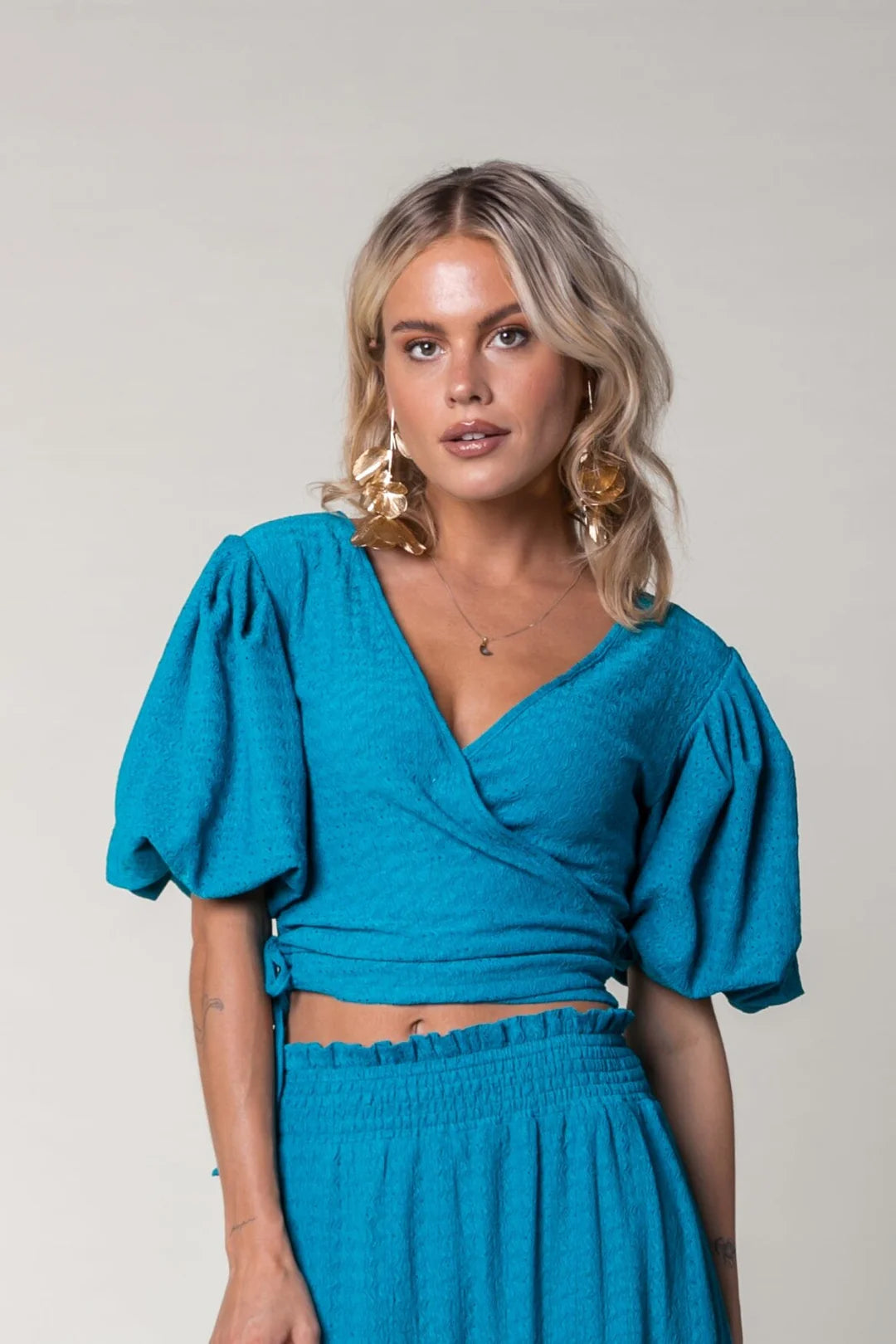 Colourful Rebel Miley Knitted Wrap Top Dark Turquoise