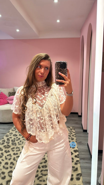 Boho Chic Lace Top Beige