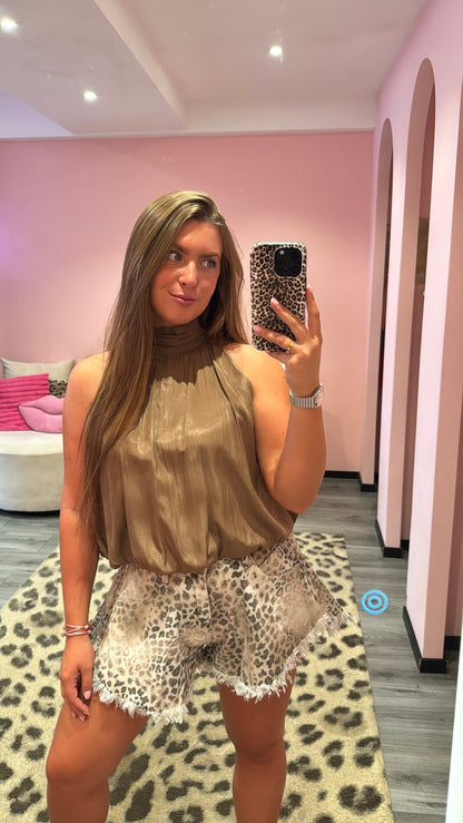 Satin Halter Top Camel