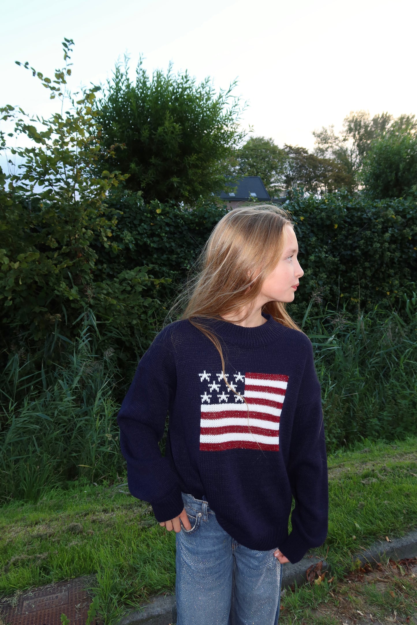 USA Glitter Sweater Navy