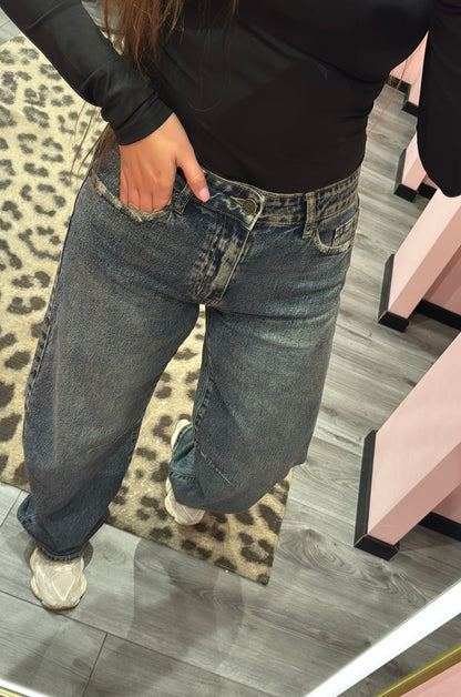 Queen Hearts Barrel Jeans Mid Waist Denim 5029-1