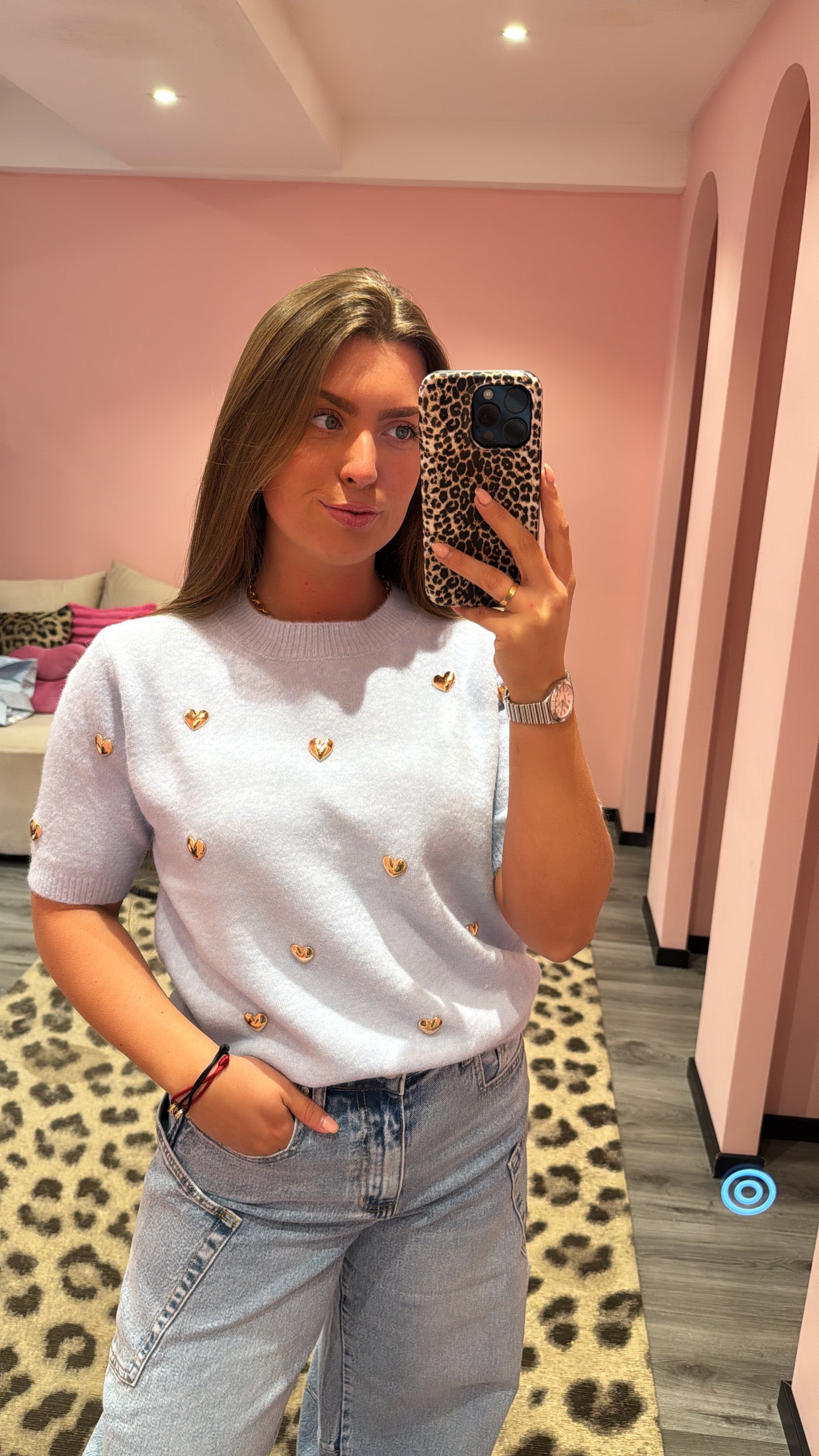 Knitted Hearts Top Blauw