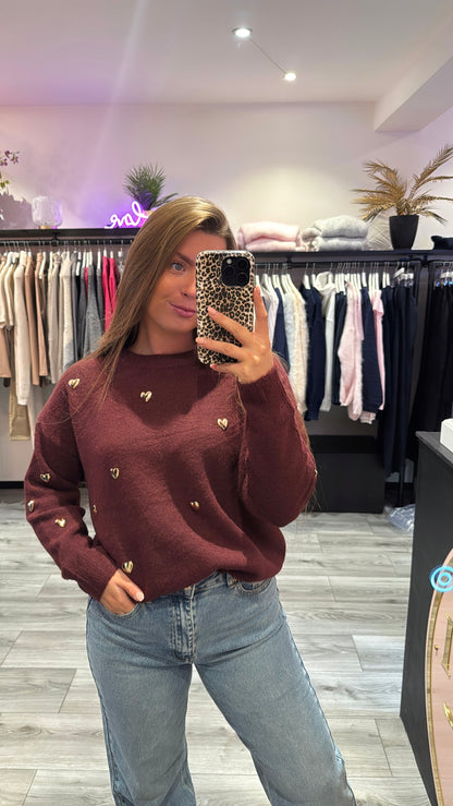 Knitted Hearts Trui Bordeaux