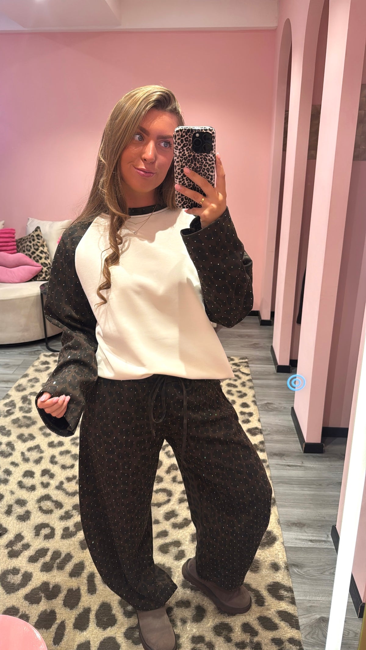Comfy Chic Set Bruin Leopard Strass