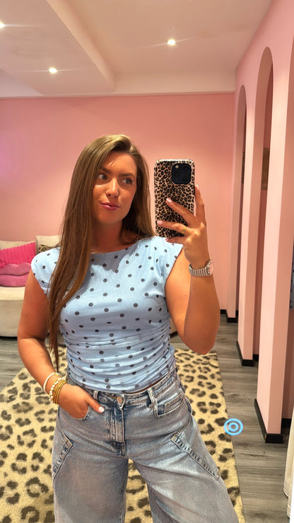 Mesh Dots Top Blauw