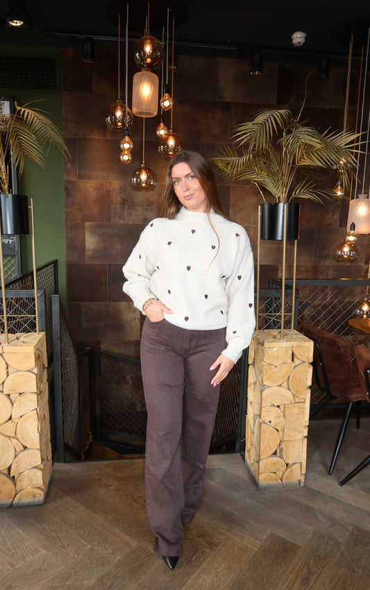 Wide Leg Jeans Queen Hearts Bruin Extra Lang 3767