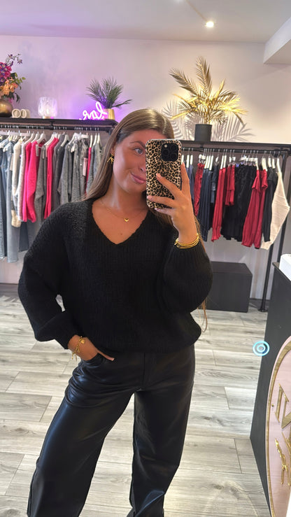 Knitted V Hals Trui Zwart