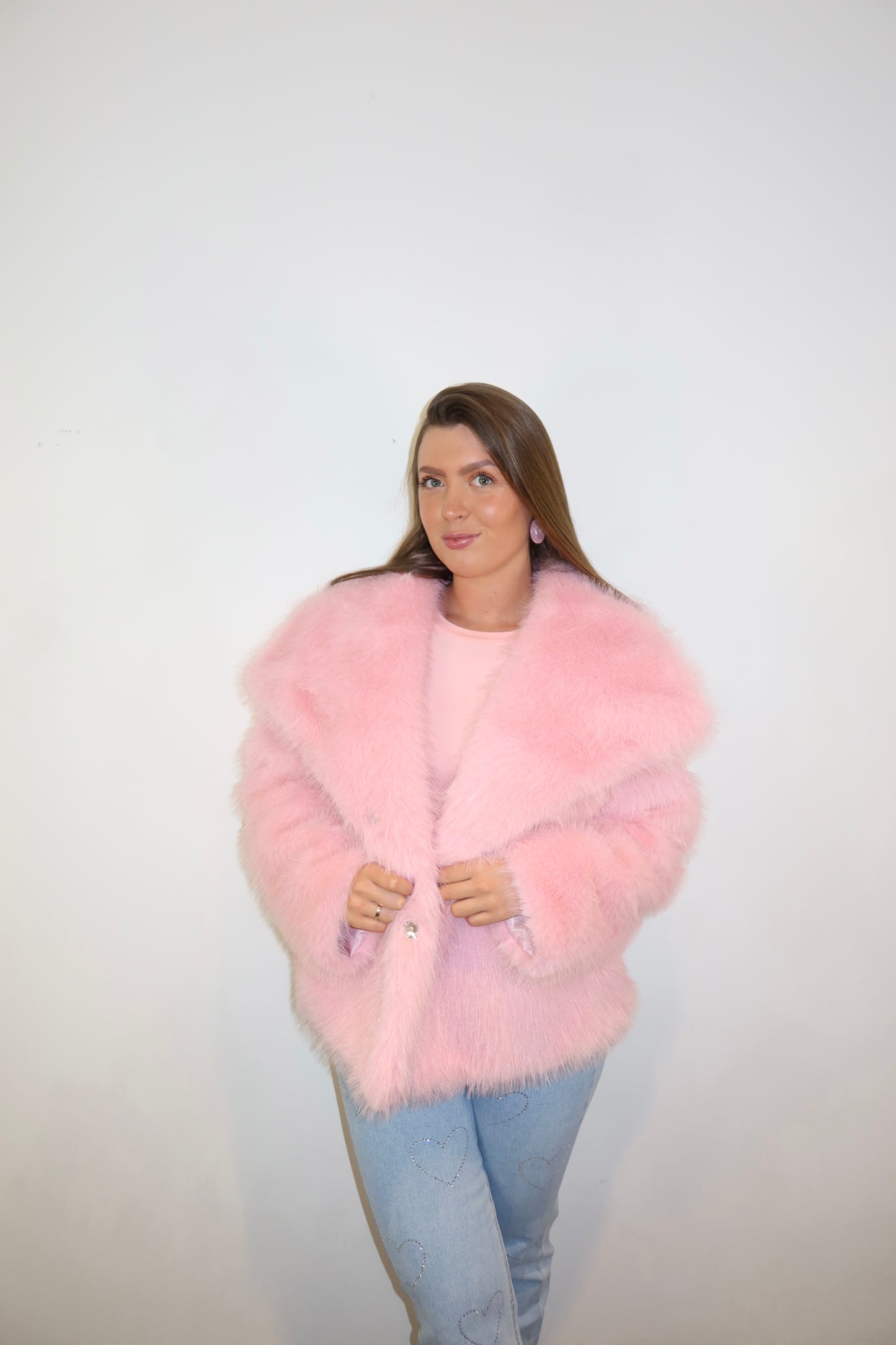 Faux Fur Coat Roze