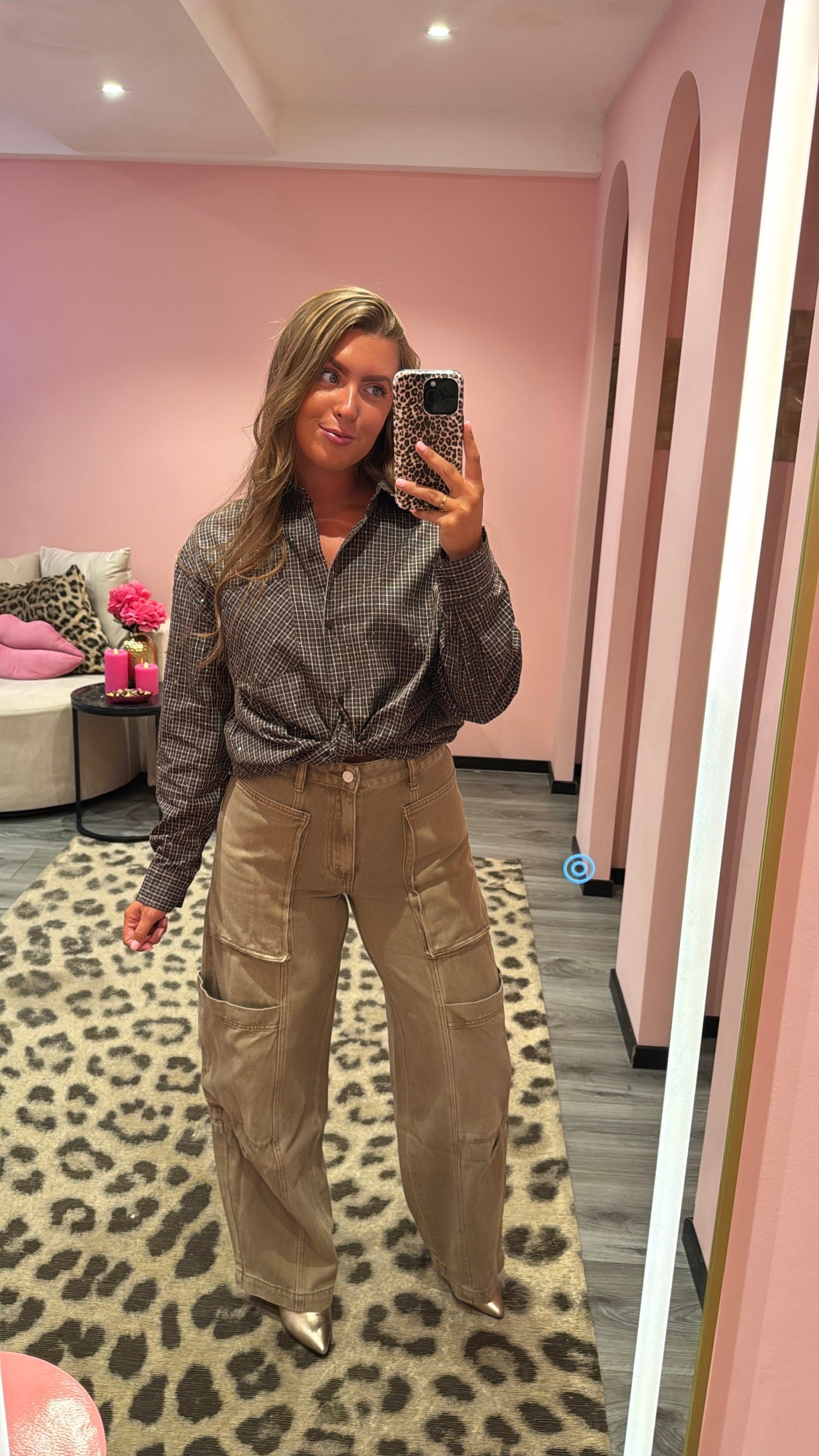 Queen Hearts Cargo Pocket Jeans Camel 3938E