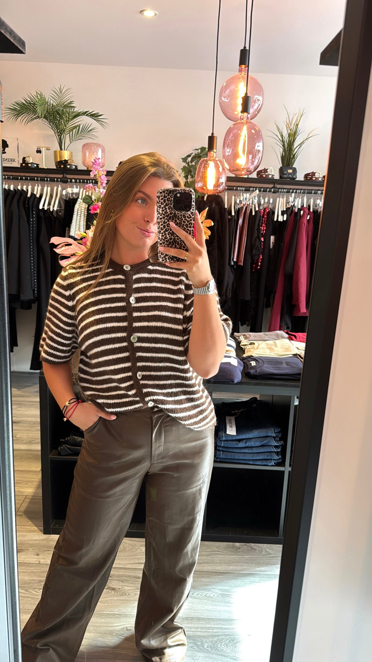 Ambika Knitted Striped Top Bruin/Off White