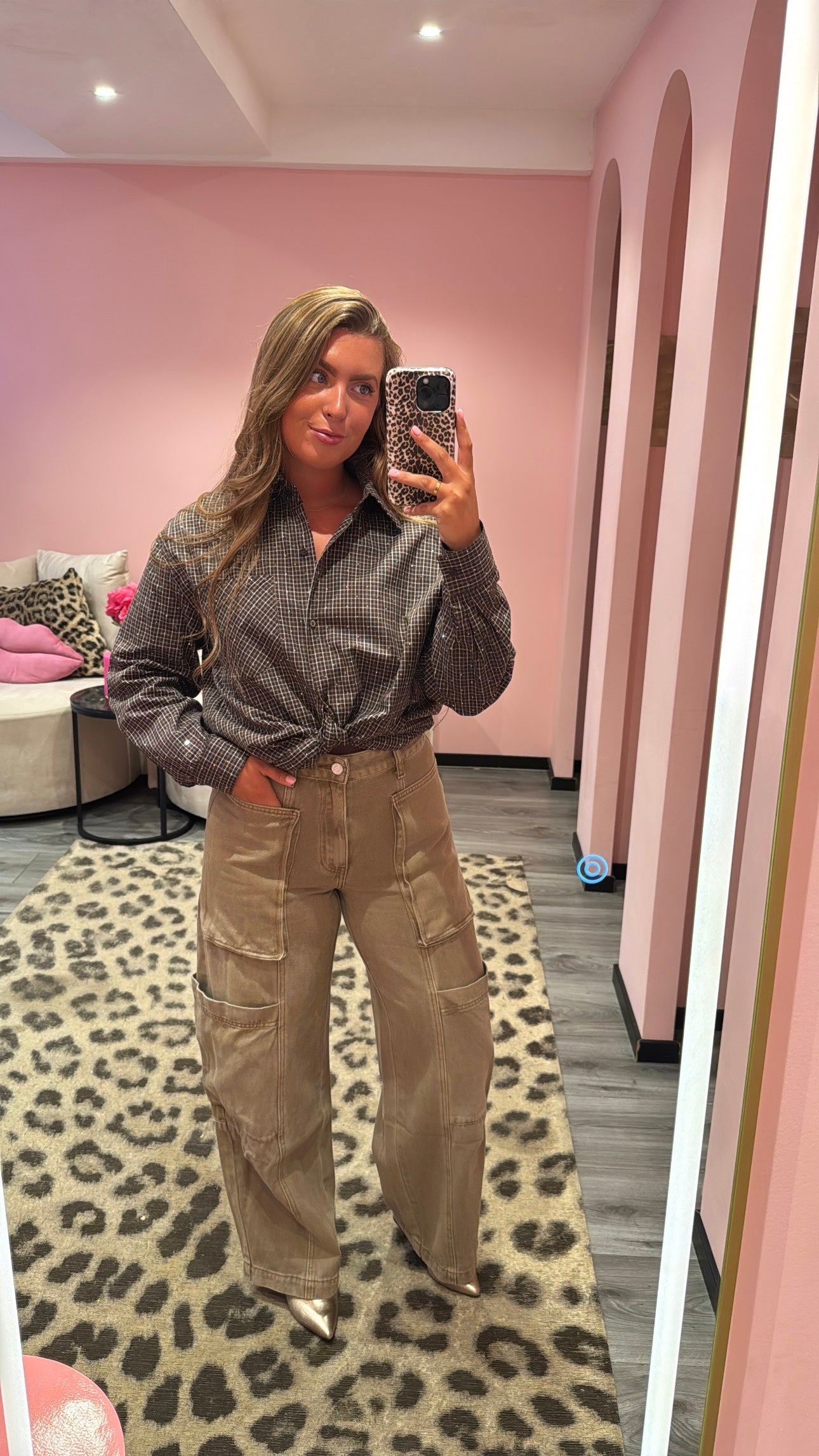 Queen Hearts Cargo Pocket Jeans Camel 3938E