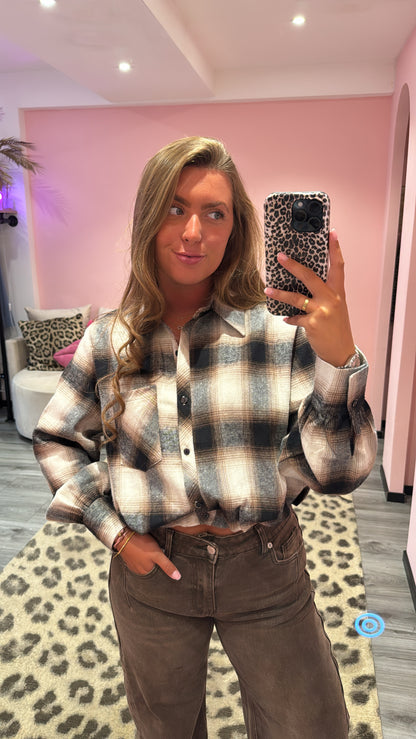 Blouse Flanel Cropped Bruin/Beige 5747