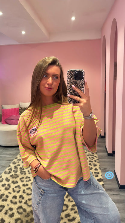 Amour Stripe T-Shirt Roze/Lime