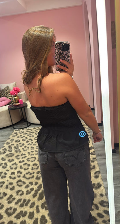 Glamour Strapless Top Zwart Strass