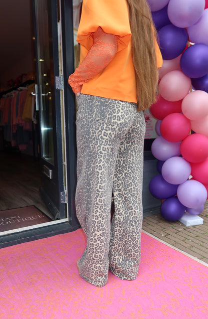 Leopard Wide Leg Jeans