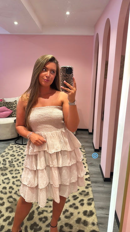 Valentina Bandeau Ruffle Dress Beige